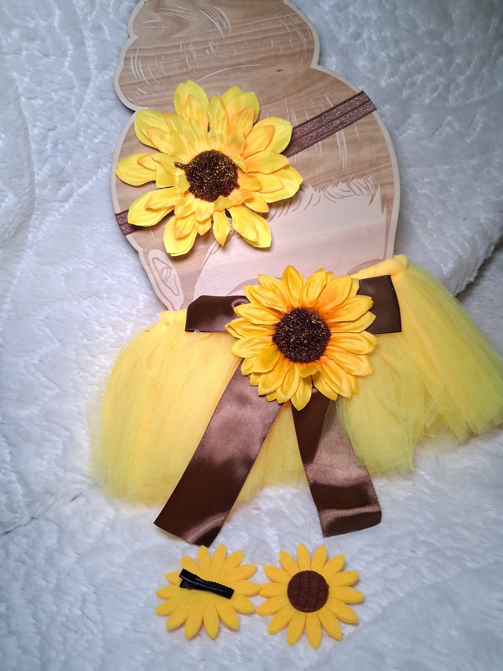 Yellow Sunflower Tutu Costume Set with Brown Ribbon - Kids